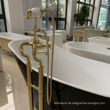 Gold Finish Messingboden mit Badduschmixer Wasserhahn Wasserhahn